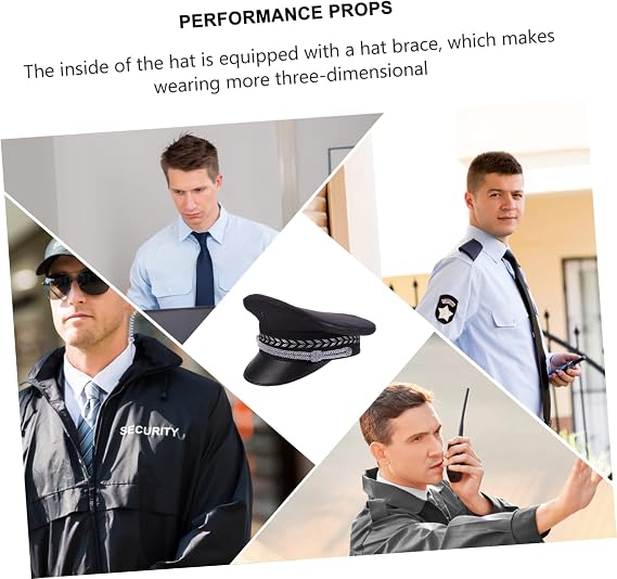 Wide Brim Guard Hat for Stage Performance Props, Black Cotton Polyester Fabric, Hat Brace with Mesh Design, Lightweight Summer Wear, Simple Classic Style