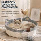 Cat Basket Bed with Cushion & Hanging Ball Toy, Handwoven Cotton Rope Nest