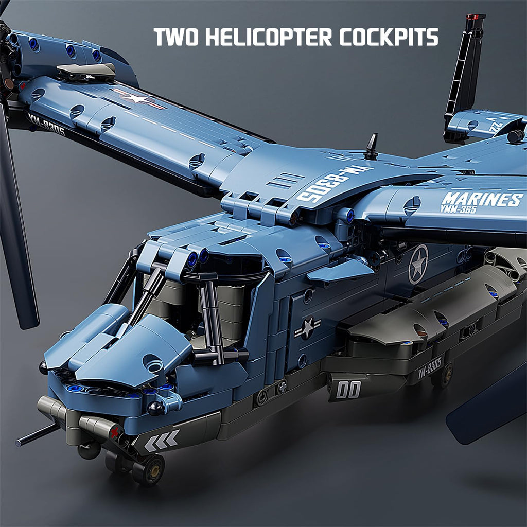 Military Helicopter Building Blocks, V-22 Osprey Model Kit, 1,486 Pieces