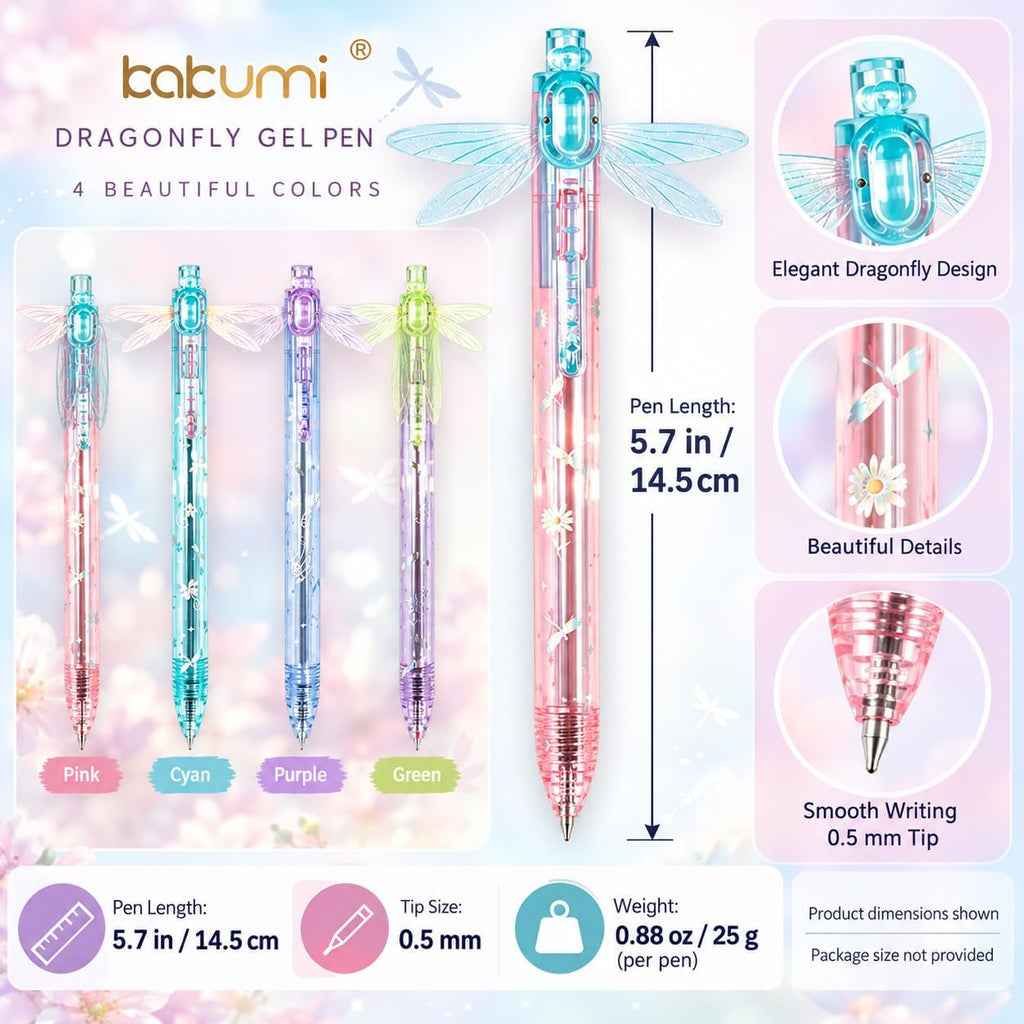 Dragonfly Pen, Dragonfly Writing Pen with 0.5mm Tip, 5.7-Inch Plastic Body