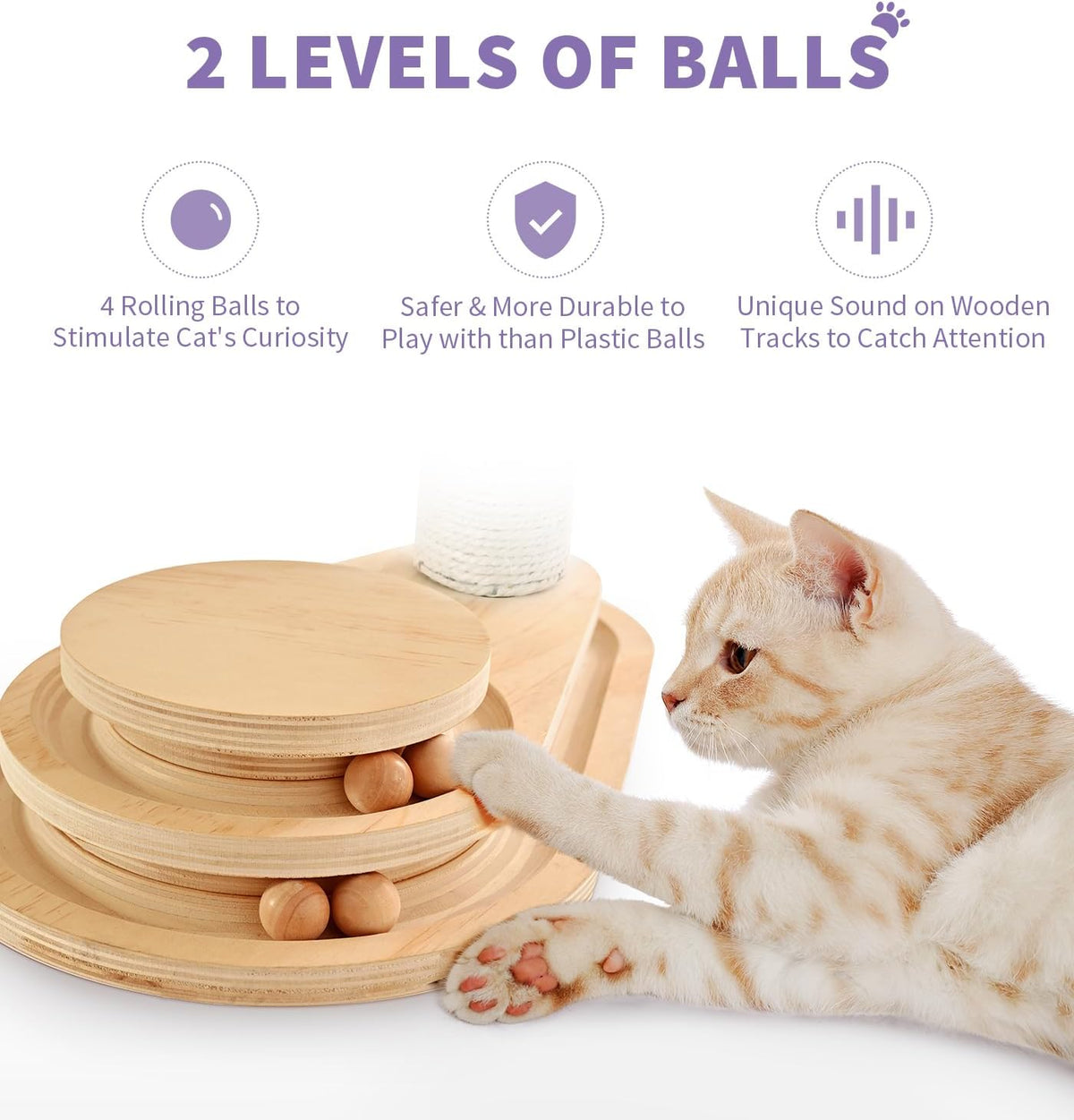Made4Pets Kitten Scratching Post, Indoor Cat Toy with Ball Track
