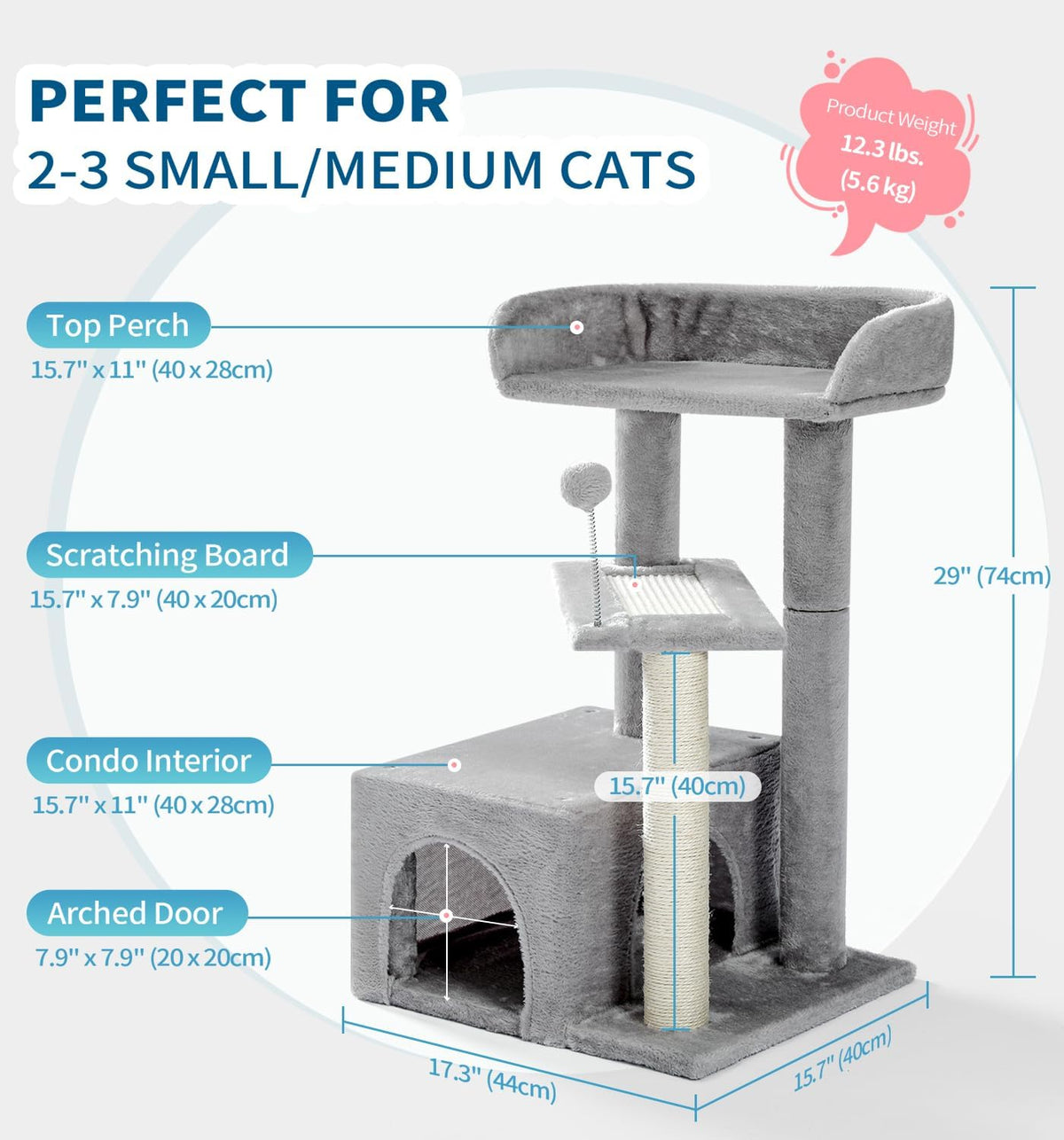 Made4Pets 29" Small Cat Tree, Indoor Cat Condo with Scratching Post