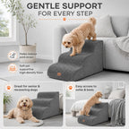 Made4Pets Dog Stairs Ramp, 15.7" 3-Step Foam Pet Steps, Grey
