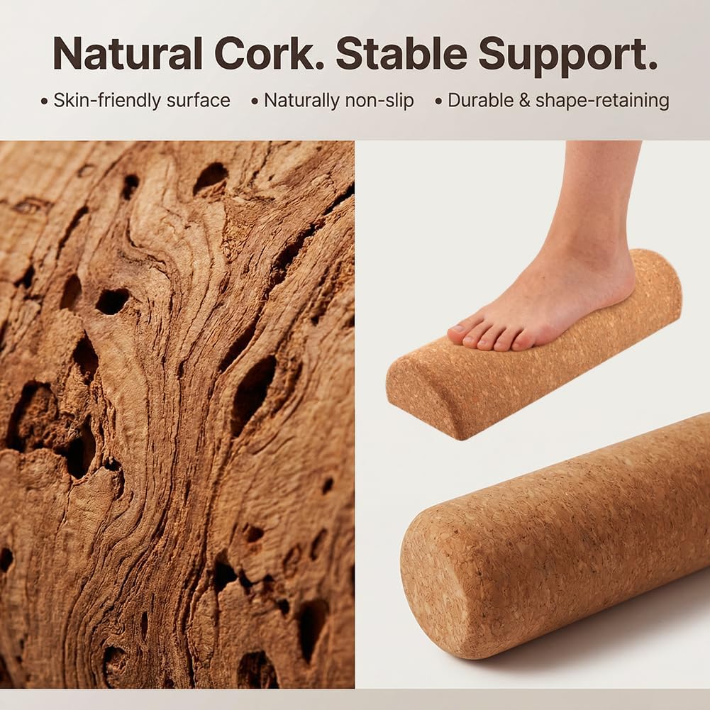 Natural Cork Balance Board Kit, 4-in-1 Foot & Ankle Strengthener Kit, Balance Trainer with Massage Roller & Ball, Toe Resistance Bands, Portable Balances Trainer for Home, Office