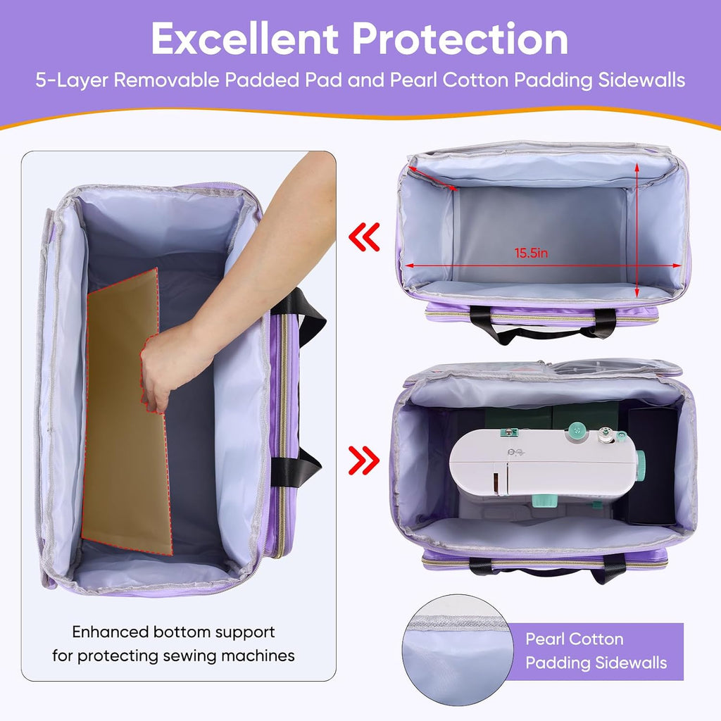 Sewing Machine Carrying Case with Multiple Storage Pockets Purple(Bag Only)