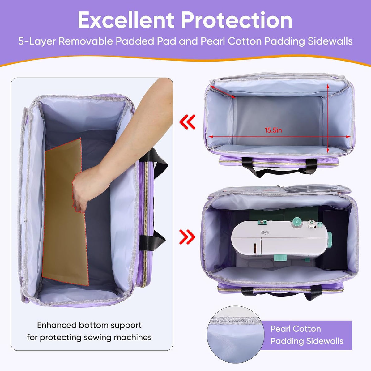 Sewing Machine Carrying Case with Multiple Storage Pockets Purple(Bag Only)