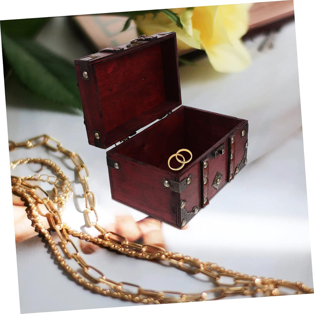 Wooden Jewelry Trinket Box Small Retro Storage Case for Decor Gift-ready Dust Protection, Vanity Tabletop or Retail Countertop Display, for Beads and Coins