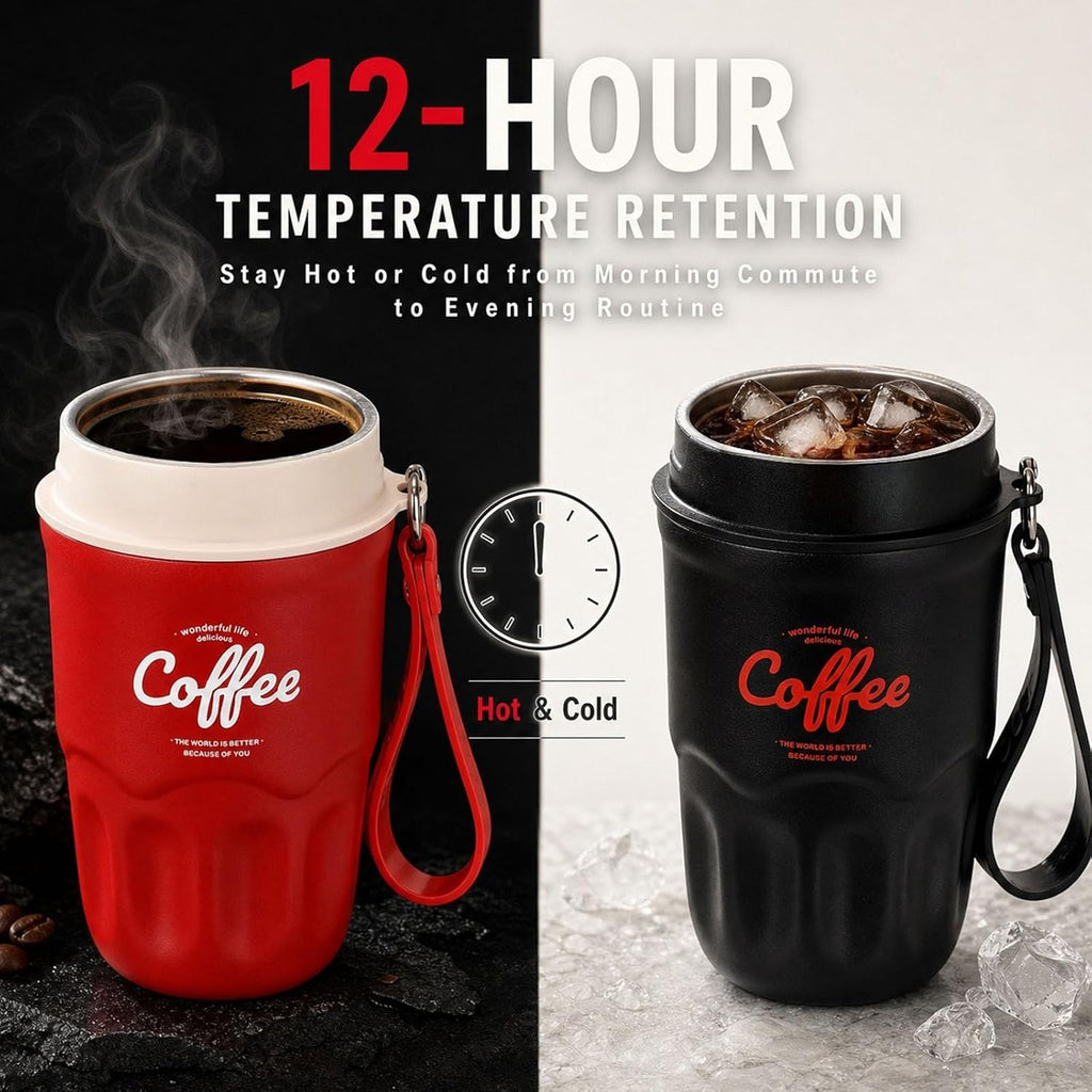 12OZ Coffee Vacuum Flask, Insulated Coffee Cup with 316 Stainless Steel Liner and Smart Temperature Display, Portable Travel Mug for Home Office Travel (Black,Standard)