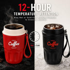 12OZ Coffee Vacuum Flask, Insulated Coffee Cup with 316 Stainless Steel Liner and Smart Temperature Display, Portable Travel Mug for Home Office Travel (Black,Standard)