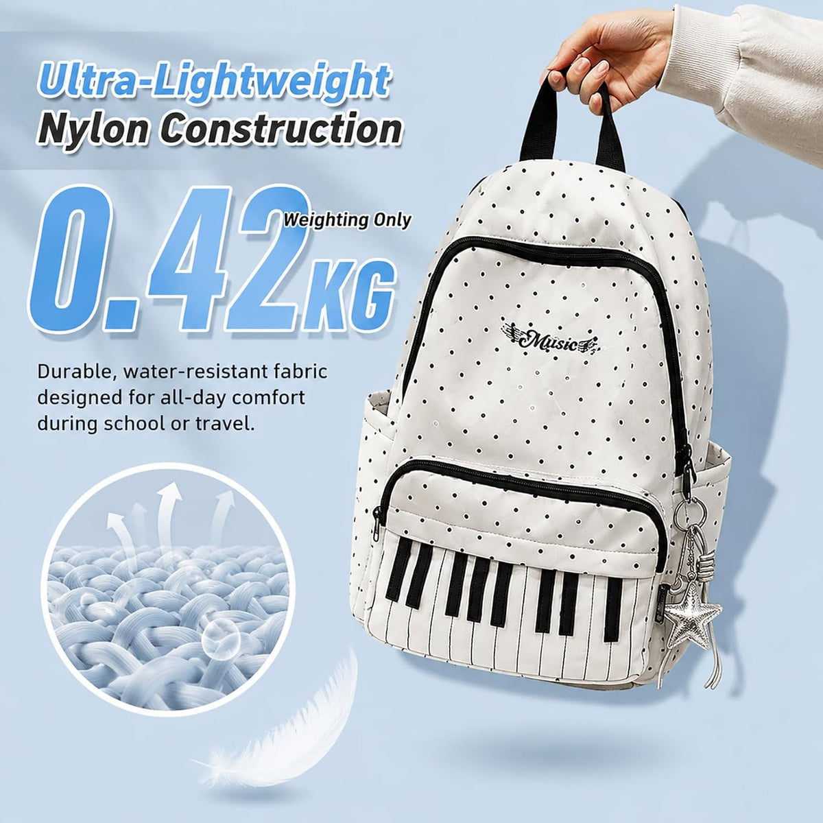 Piano Backpack With Polka Dot Pattern, Cutecore Style Daypack For High School Students, Travel And Everyday Use (2 Pcs)