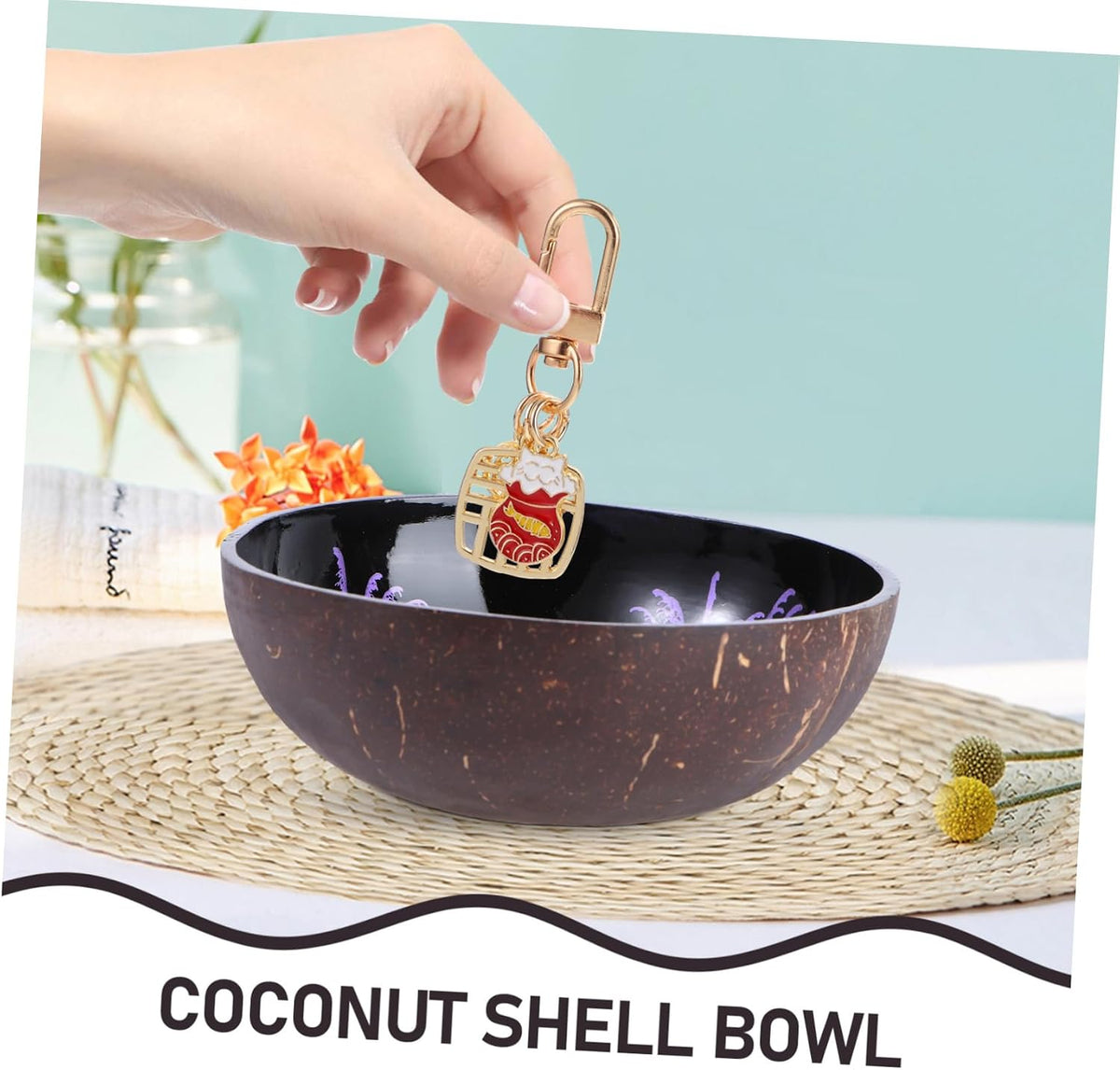 Natural Coconut Shell Bowl Handcrafted Storage Bowl for Candy Nuts and Fruits Decorative Key Keeper and Lightweight Design Pattern