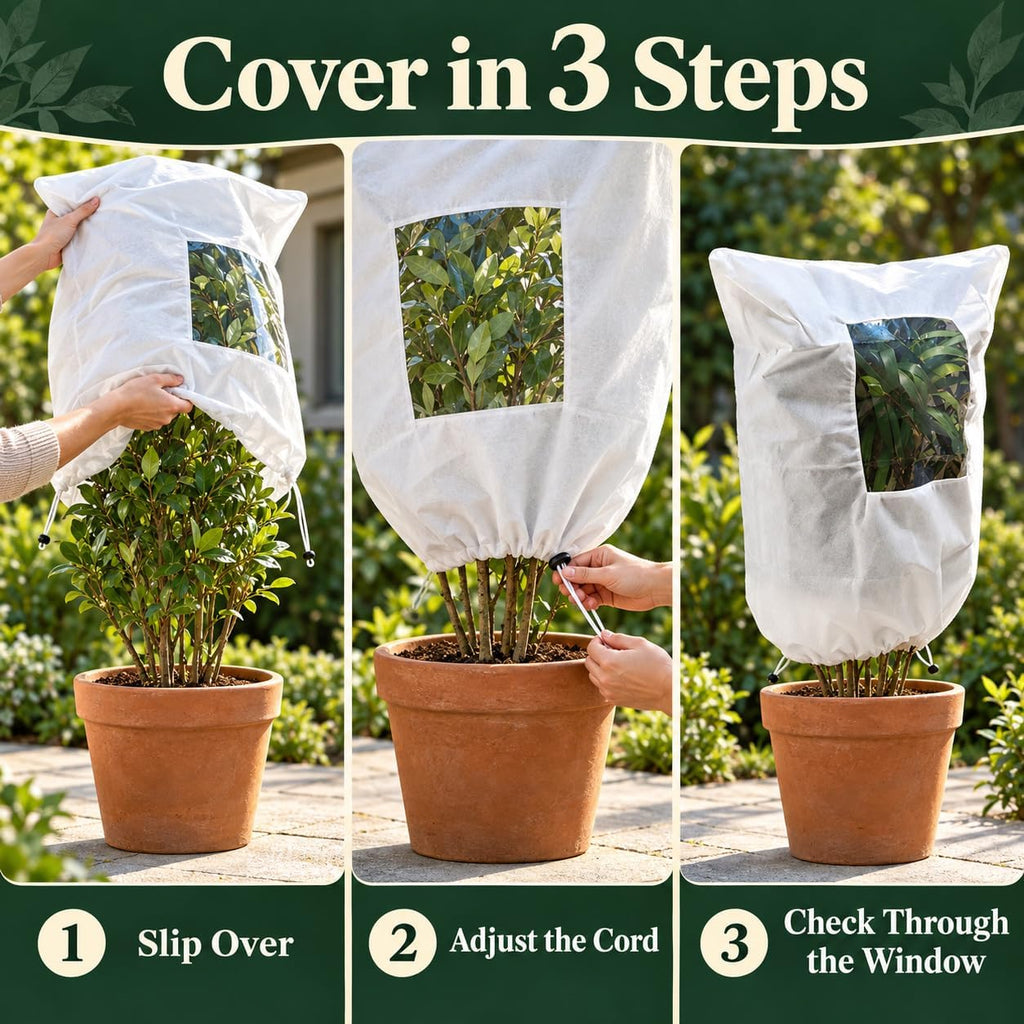 Plant Frost Protection Covers with Viewing Window, Drawstring (80 * 100cm*2,White)