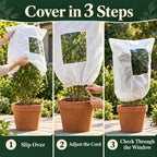 Plant Frost Protection Covers with Viewing Window, Drawstring (80 * 100cm*2,White)