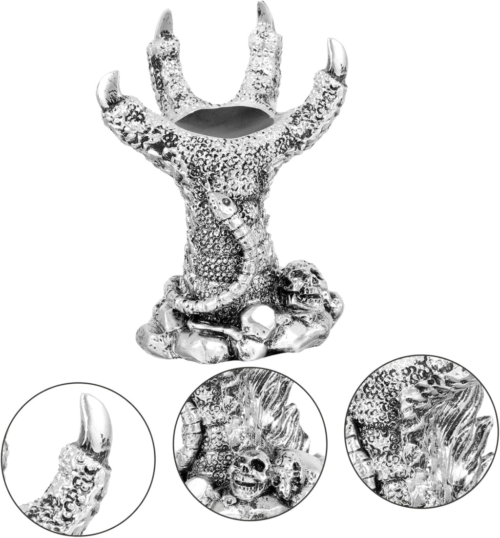 Dragon Claw Sphere Holder Resin Display Base for Crystal Ball Silver Finish, Flat No Burrs Design, Light Weight Build, Bedroom Table Accent