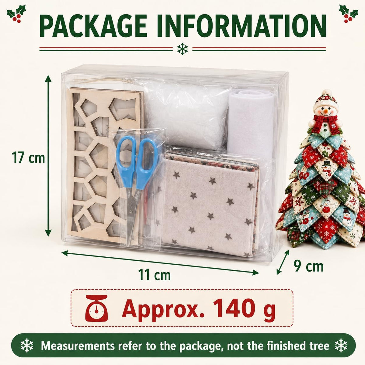 DIY Quilted Christmas and Halloween Tree Kit with Die-Cut Template (Type E) Die-Cut Template, Fabric, Filling and Printed