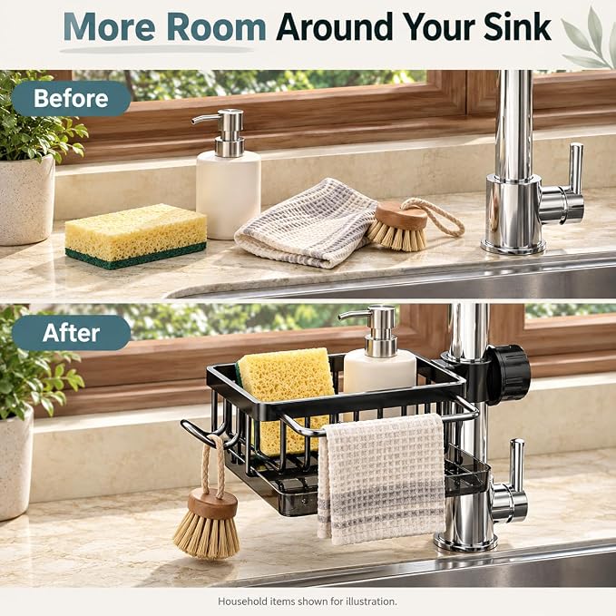 kitchen sink faucet organizer, Aluminum Rack with Removable Drip Tray