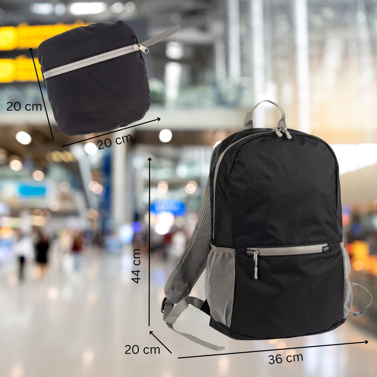 Unisex Packtogo Foldable Backpack, black, Mittelgroße