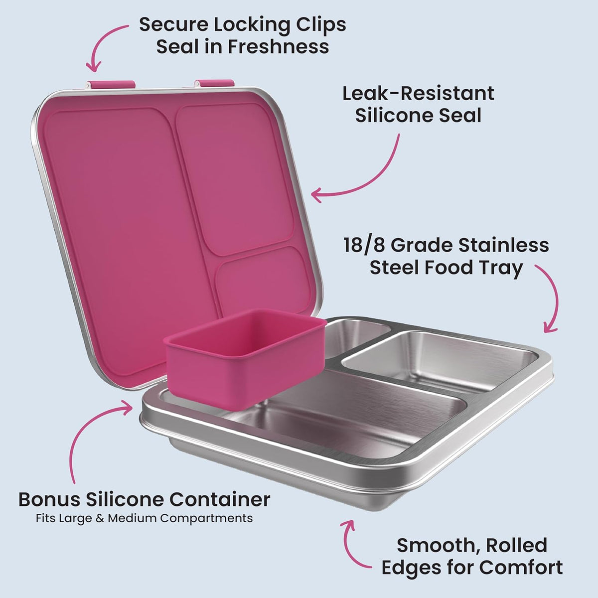 Kids Stainless Steel Leak-Resistant Lunch Box, 3 Compartments