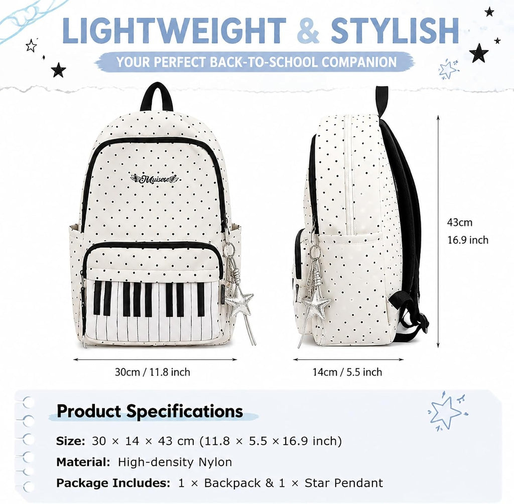 Piano Backpack With Polka Dot Pattern, Cutecore Style Daypack For High School Students, Travel And Everyday Use (2 Pcs)