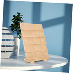 Five Layer Wooden Jewelry Display Stand with Base for Earrings Beige Wood Build, Tiered Layout for Retail and Exhibitions, Visibility, Space Saving Design