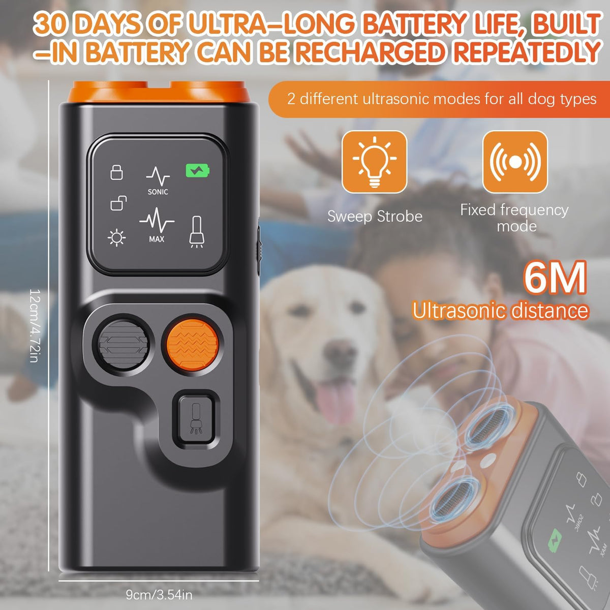 cijikos BarkGuard Ultrasonic Dog Bark Deterrent, Rechargeable Anti-Bark Device with HD Display & LED Flashlight