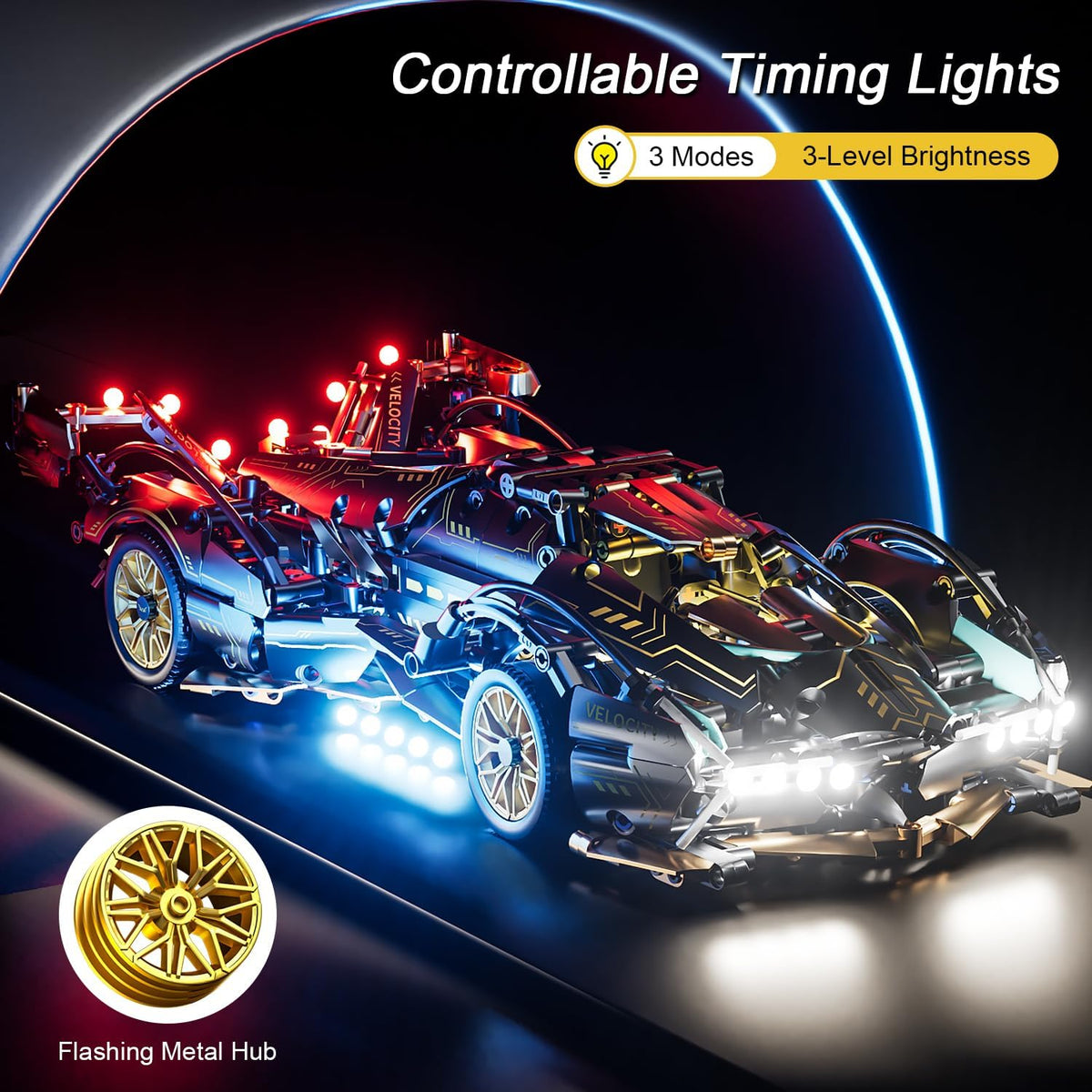 1:14 Sport Racing Car Building Blocks, Race Car Model with LED Lights