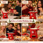 christmas chocolate fondue mug, 300ml Ceramic Set with 2 Dipping Forks Red ceramic bowl and candle base with 2 dipping forks; 300ml capacity. Candle and food are not included.