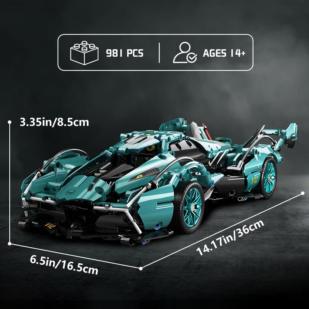 1:14 Blue Race Car Building Blocks, 981-Piece Supercar Model Kit