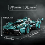 1:14 Blue Race Car Building Blocks, 981-Piece Supercar Model Kit