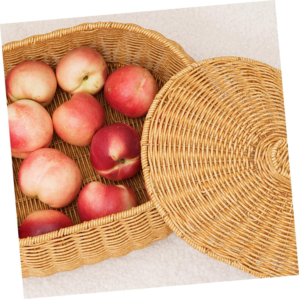 Rattan Woven Storage Basket Fruit Bin with Lid, Large Capacity Natural Decorative Design for Home Organization, Lightweight Strong Construction, for Snacks