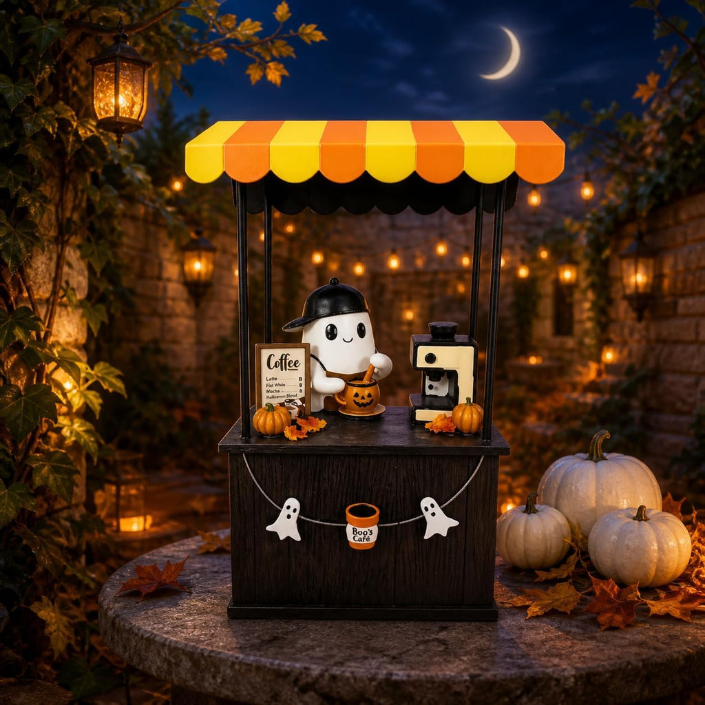 Halloween Ghost Coffee Cart Figurine, Cute Spooky Tabletop Decor