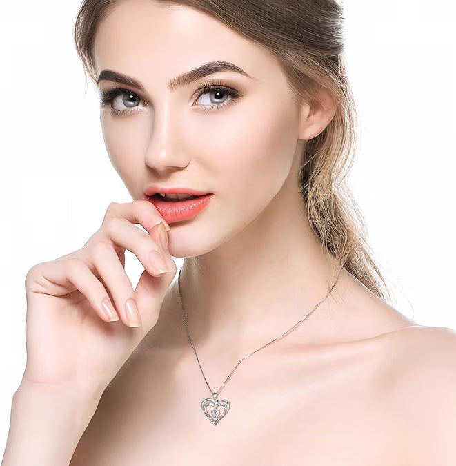 S925 Sterling Silver Heart Necklace for Wife, Crystal Heart Pendant with Adjustable Chain