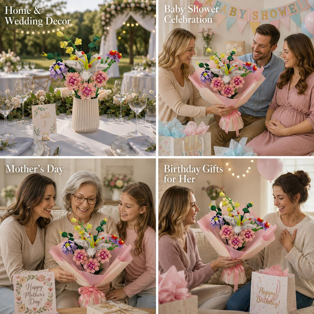 Pink Carnation Building Blocks, 514-Piece Flower Bouquet Set