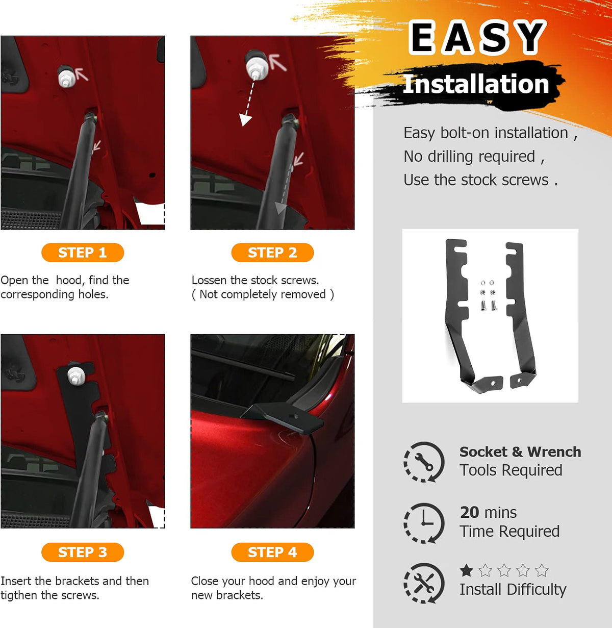 Hood Hinge Ditch Light Brackets Compatible with Ram 1500 2019-2024