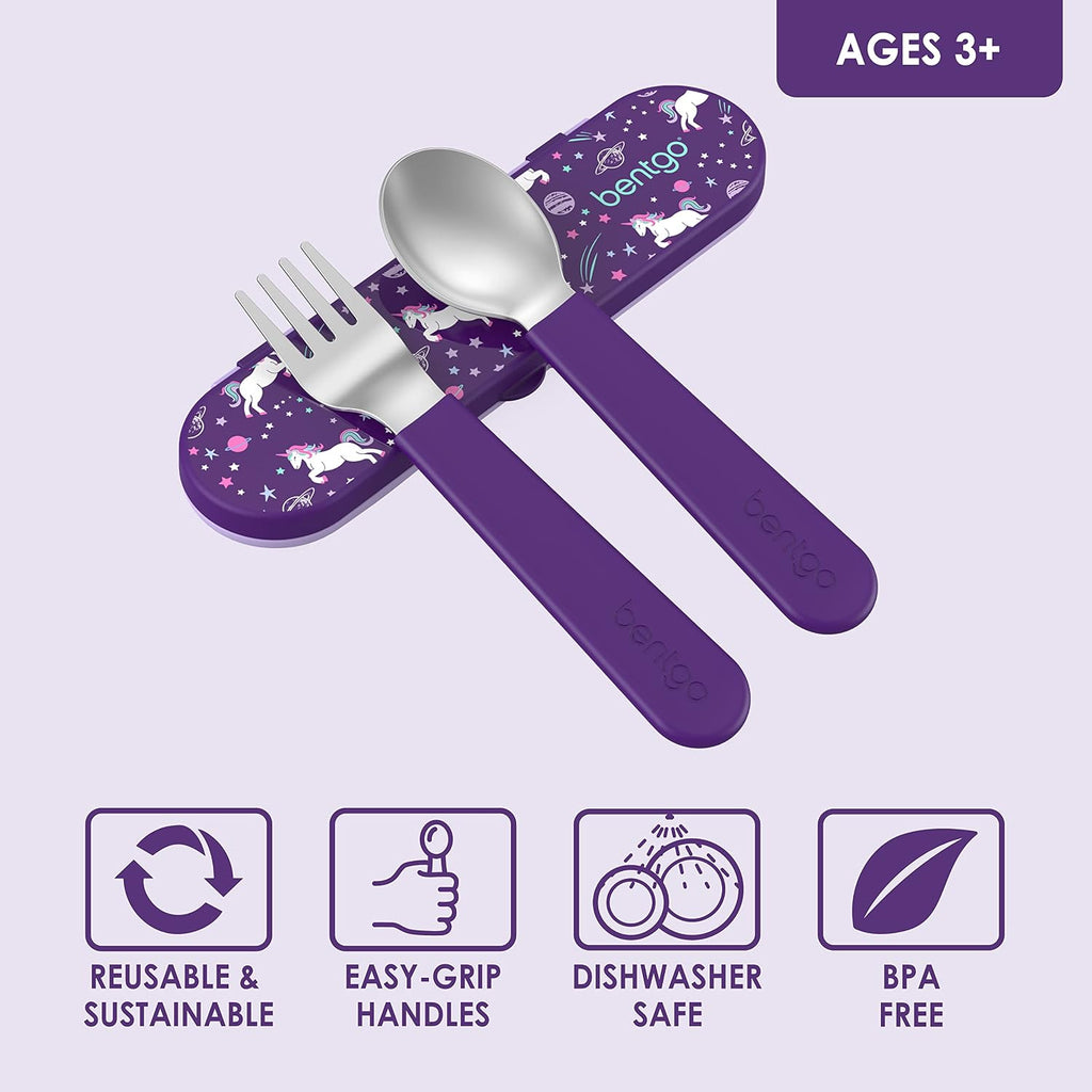 Kids Stainless Steel Prints Lunch Box Set With Reusable Stainless Steel Utensils (Unicorn)