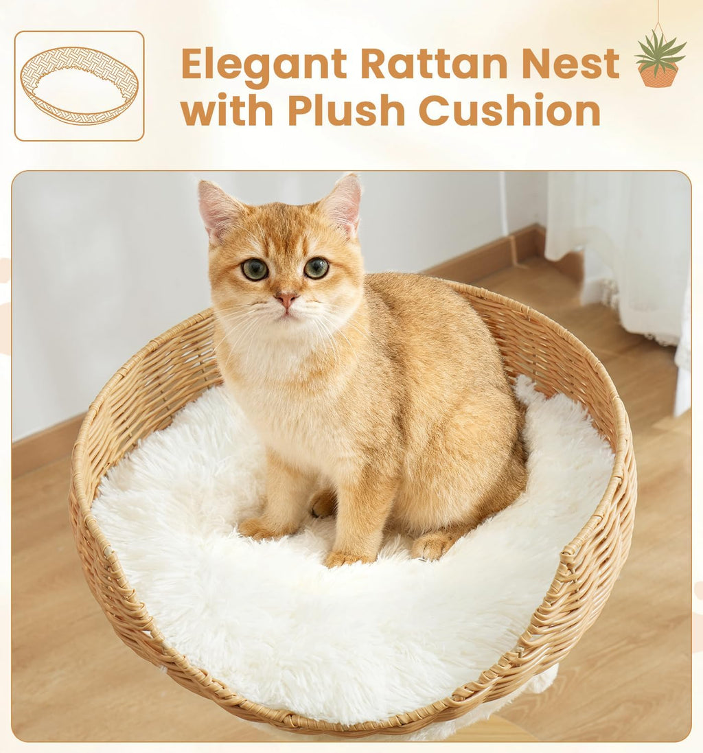 Modern 30" Cat Tree, Hand-Woven Basket Condo with Scratching Post