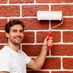 Brick Embossing Roller, Embossing Cylinder Painting Roller with Handle Rubber Imitation Brick Pattern, Household DIY Paint Art Tool for Wall/ Home Renovation/ Concrete Floor Decor