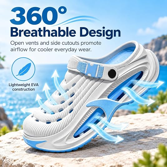 Classic Clog for Men & Women, Breathable Platform Clogs with Cushioned EVA Sole for Pool Garden Indoor Outdoor