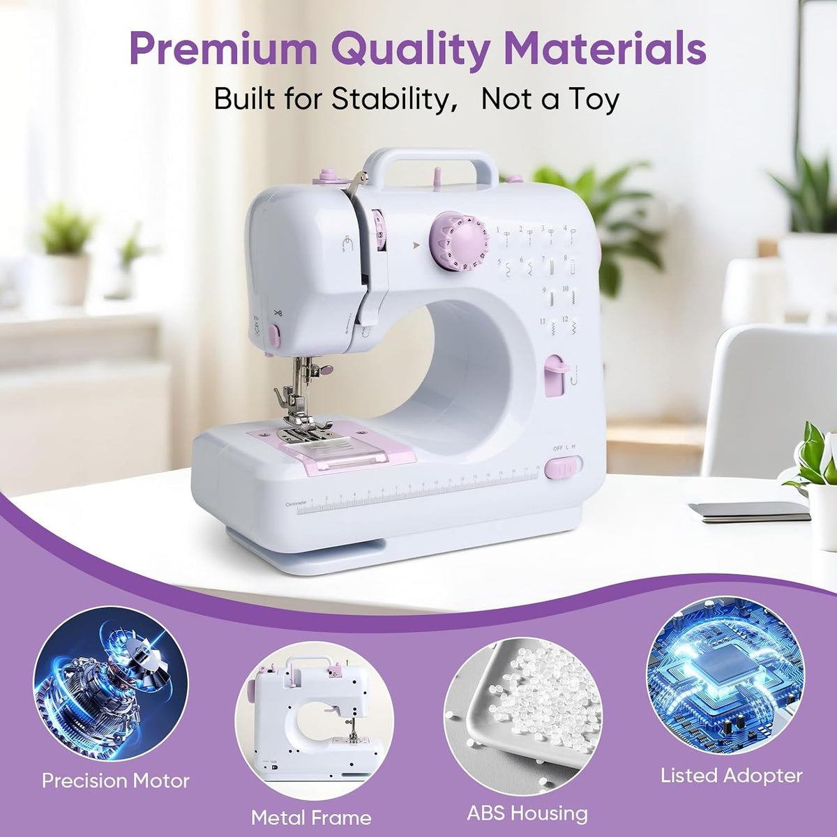 Portable Mini Sewing Machine for Beginners, 12 Stitches, 2-Speed, Foot Pedal, LED Light