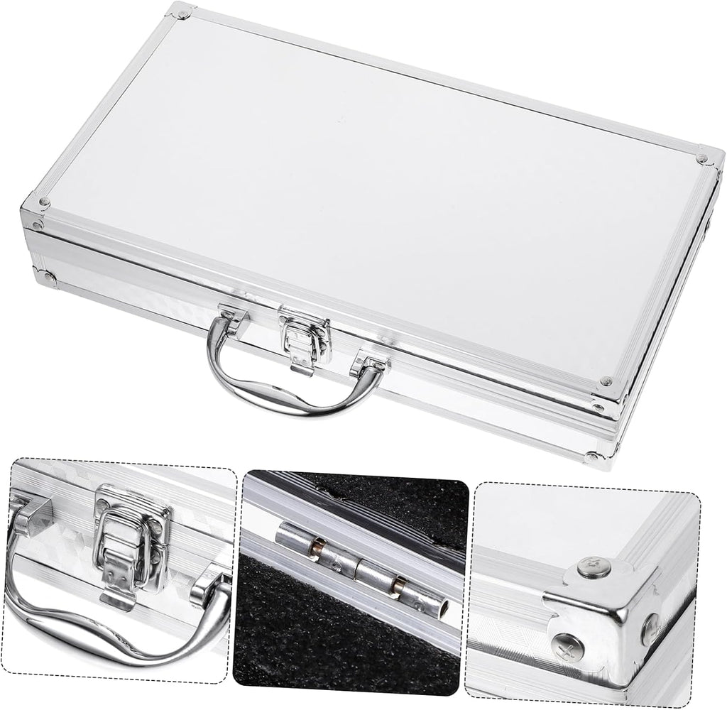 Silver Aluminum Alloy Tool Box Hard Shell Briefcase for Office Home Wear Resistant Lightweight Build, Clasp Security and Reinforced Corners, Stylish Silver Finish for Storage