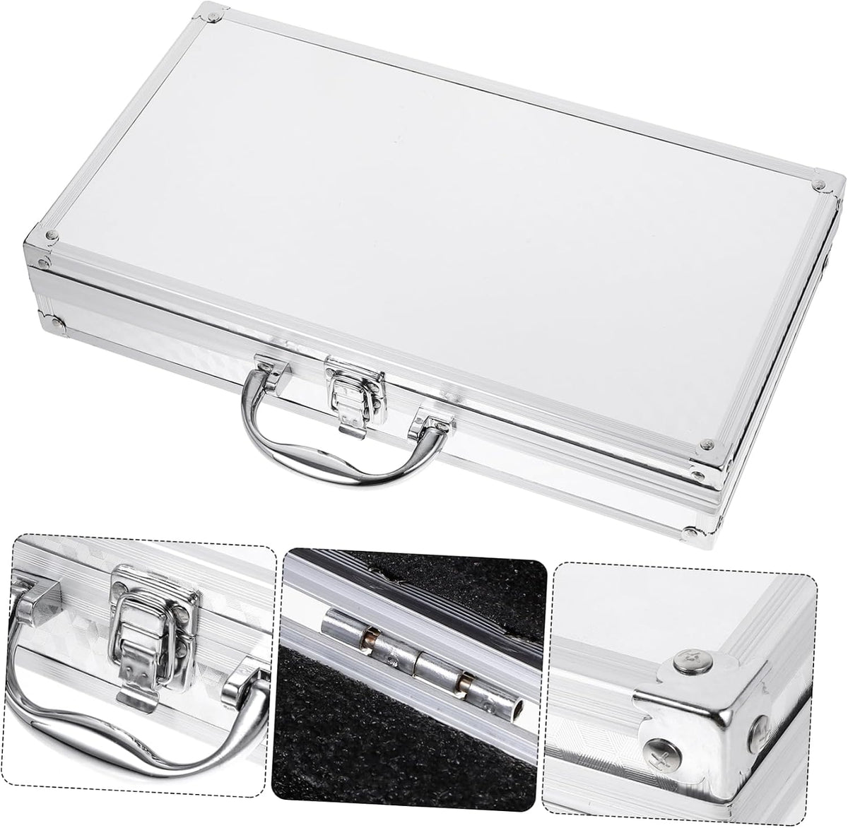 Silver Aluminum Alloy Tool Box Hard Shell Briefcase for Office Home Wear Resistant Lightweight Build, Clasp Security and Reinforced Corners, Stylish Silver Finish for Storage