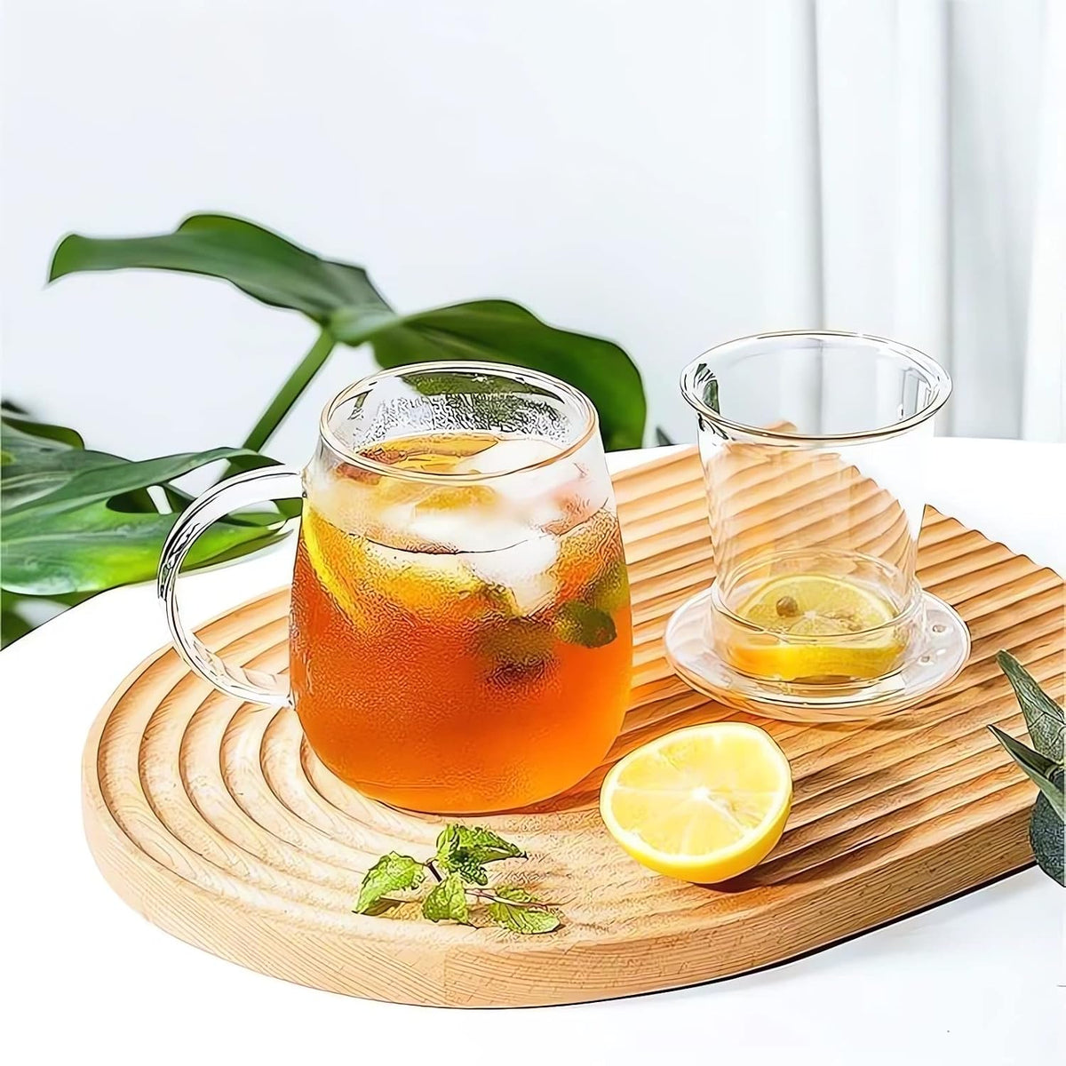 Glass Tea Cup with Infuser & Lid, 17.6 oz Borosilicate Glass Steeping Mug for Loose Leaf & Blooming Tea, C500