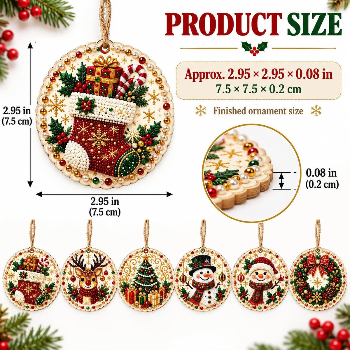 6PCS Christmas Ornaments DIY Pearl Diamond Art Kits for Adults, Wooden (Type B)