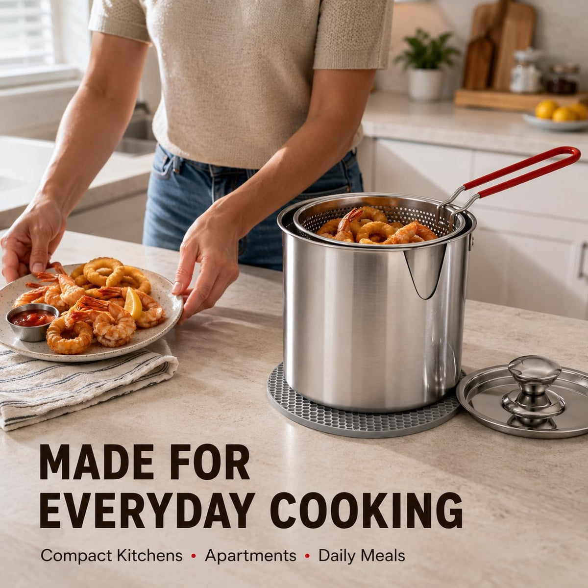 5-Piece Stainless Steel Deep Fryer Set, Mini Fryer Pot with Basket and Lid (5 Pcs)