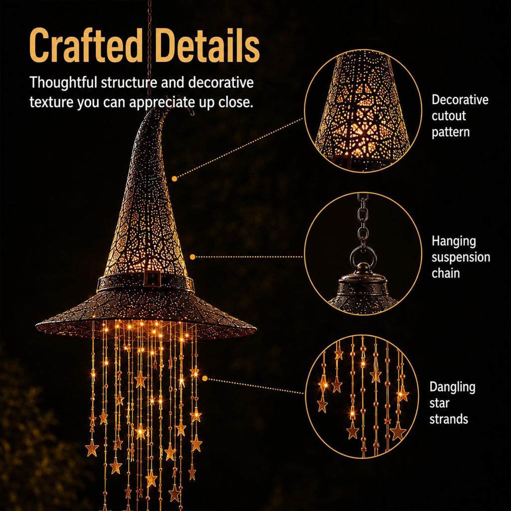Lighted Witch Hat Hanging Chime, Halloween Hanging Witch Hats with Lights