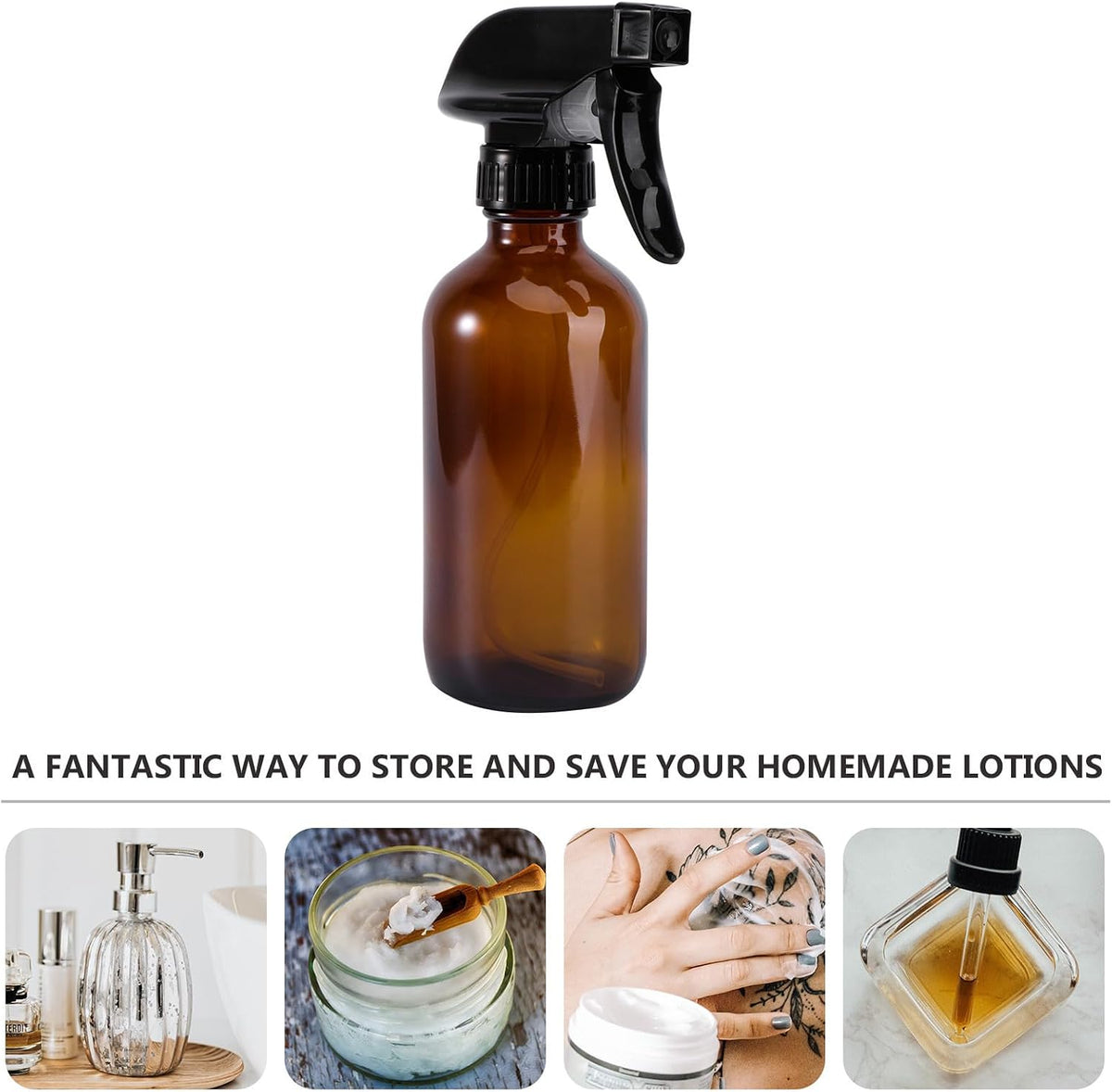 Brown Glass Trigger Sprayer Bottle 250ml Refillable for Oils Portable Squeeze Nozzle, Protects Contents from Degradation, Travel Use, for Lotions and Moisturizing Mist