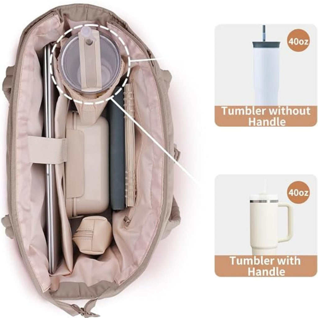 Puffer Work Tote Bag with Tumbler Holder, 2 Pcs Set Nurse Bag with 15.6 Inch Padded Laptop Sleeve & Trolley Sleeve