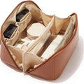 Large Capacity Travel Makeup Bag - Waterproof PU Leather Toiletry Bag with Top Handle