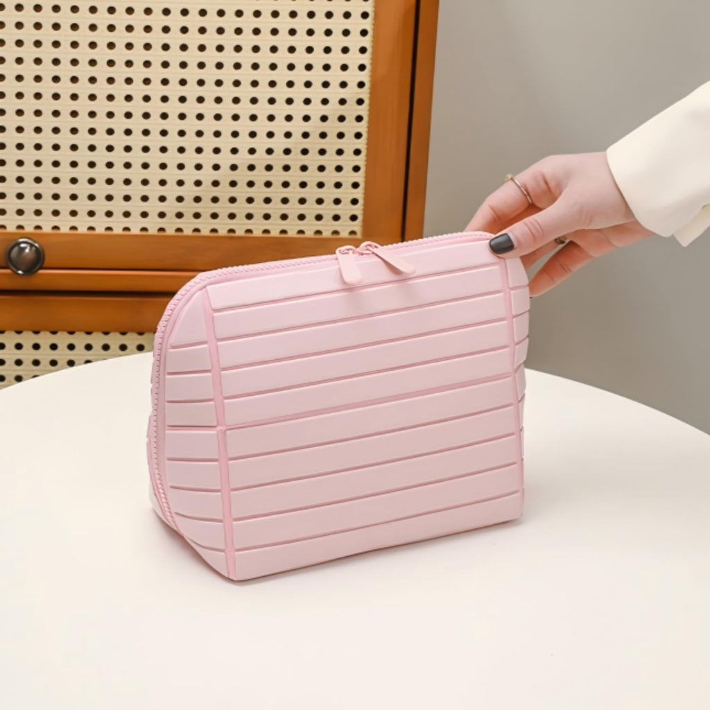 Travel Makeup Bag for Women ‚Äì Waterproof PVC Cosmetic Organizer, Large Capacity (Pink)