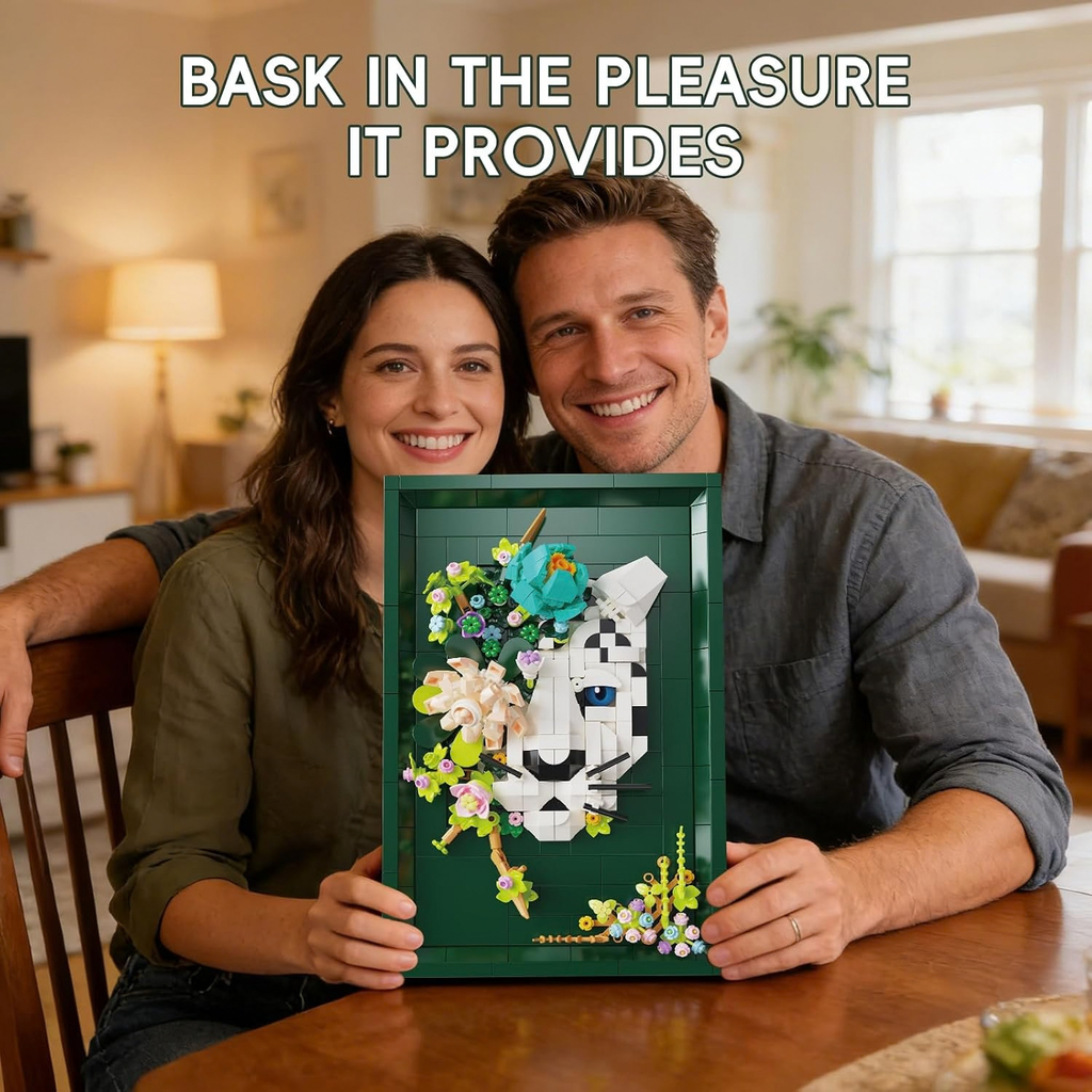 Leopard Flowers Photo Frame Building Blocks Set, 3D Wall Decor Puzzle Toy